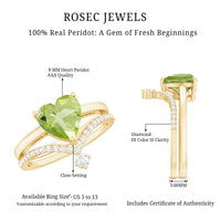 Natural 2 Carat Peridot Heart Engagement Ring with Diamond Enhancer