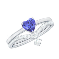 Natural Tanzanite Heart Engagement Ring with Chevron Diamond Enhancer