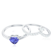 Natural Tanzanite Heart Engagement Ring with Chevron Diamond Enhancer