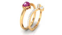 Heart Shape Pink Tourmaline Ring Set with Diamond