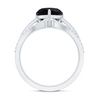 Genuine 2 Carat Black Spinel Heart Engagement Ring with Diamond Enhancer