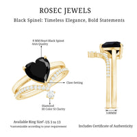 Genuine 2 Carat Black Spinel Heart Engagement Ring with Diamond Enhancer
