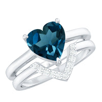 8mm London Blue Topaz Heart Ring Set with Diamond