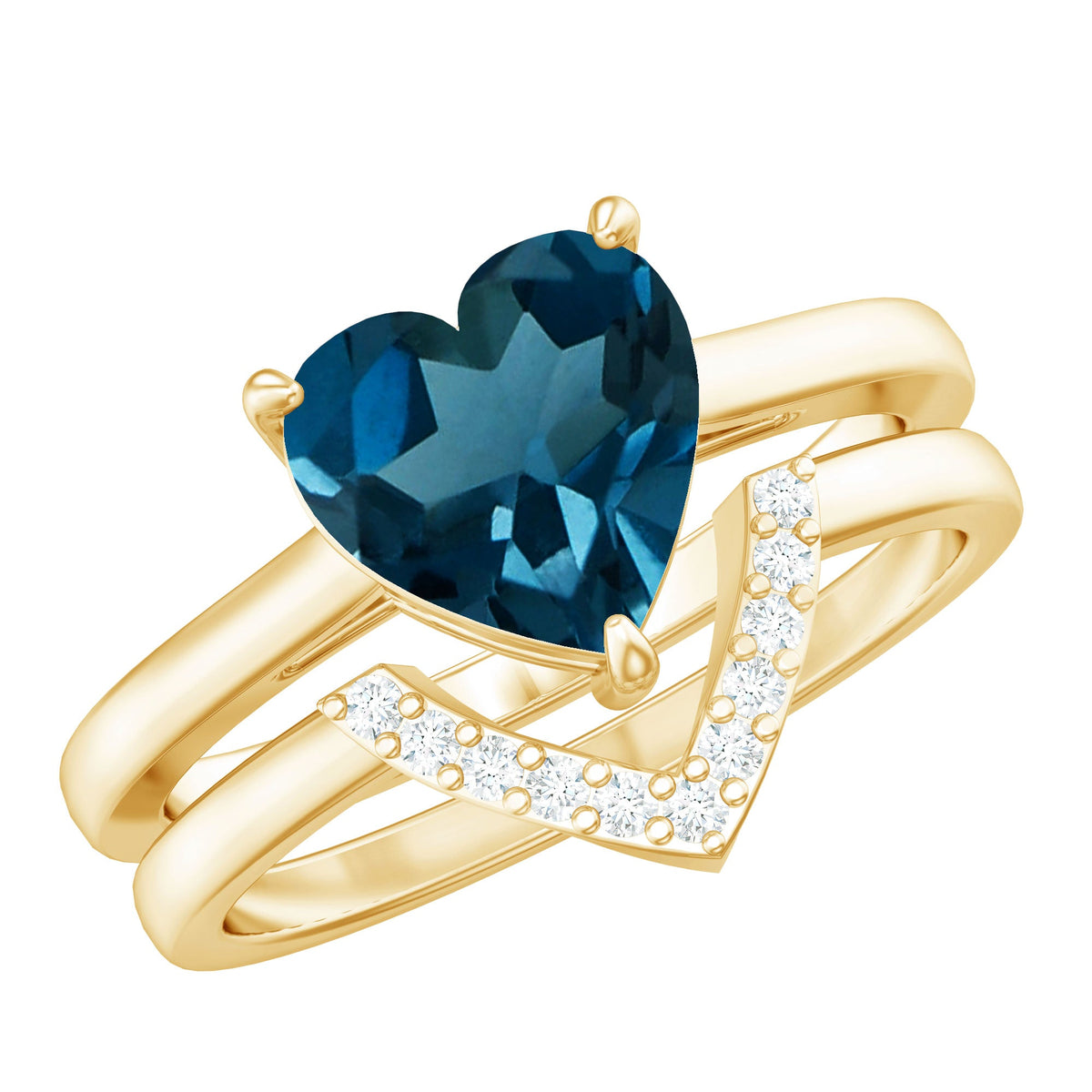 8mm London Blue Topaz Heart Ring Set with Diamond