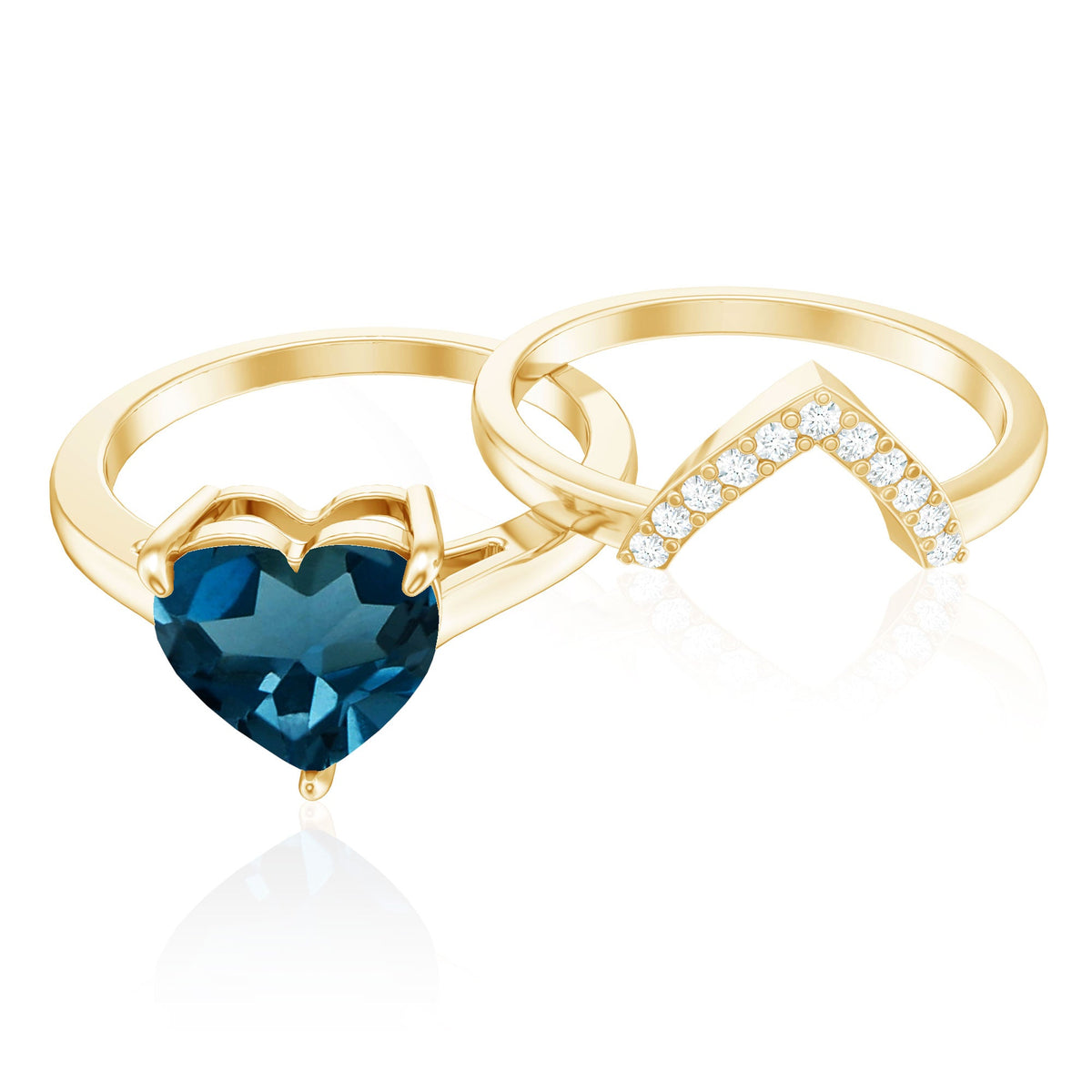 8mm London Blue Topaz Heart Ring Set with Diamond