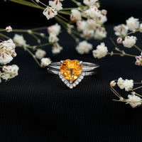 2 Carat Heart Shape Citrine and Diamond Bridal Ring Set