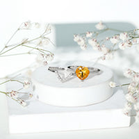 2 Carat Heart Shape Citrine and Diamond Bridal Ring Set