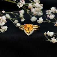 2 Carat Heart Shape Citrine and Diamond Bridal Ring Set
