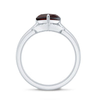 Real 8mm Garnet Diamond Heart Shaped Wedding Engagement Ring Set of 2