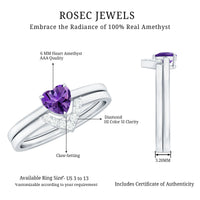 Natural Heart Shape Amethyst Engagement Ring Set with Diamond
