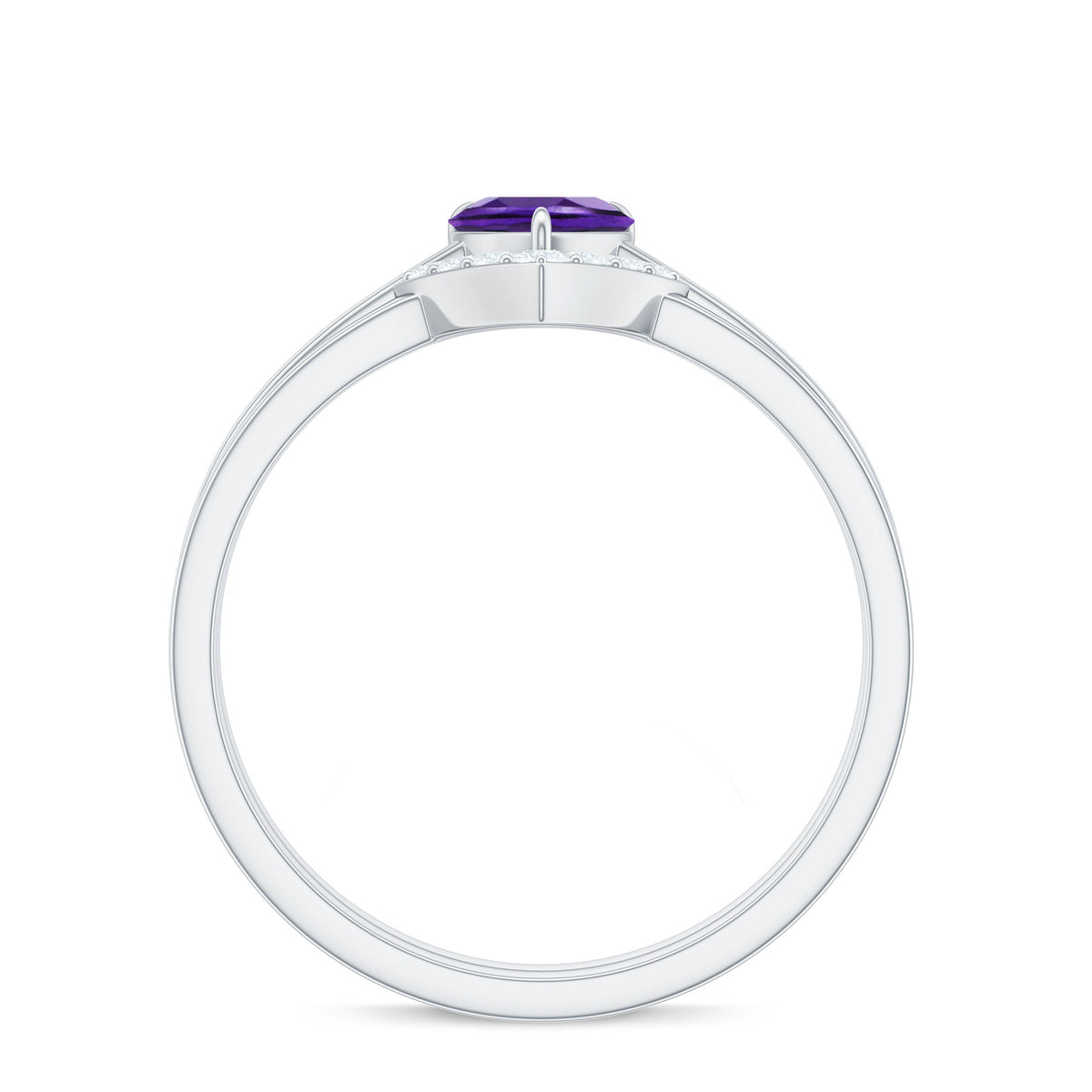 Natural Heart Shape Amethyst Engagement Ring Set with Diamond