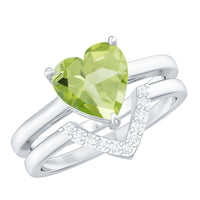 Natural 2 Carat Heart Shape Peridot Wedding Ring Set of 2 with Diamond