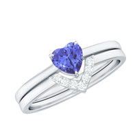 Natural Heart Shape Tanzanite Diamond Wedding Engagement Ring Set