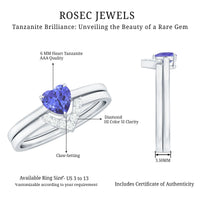 Natural Heart Shape Tanzanite Diamond Wedding Engagement Ring Set