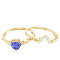 Natural Heart Shape Tanzanite Diamond Wedding Engagement Ring Set