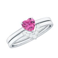 Pink Tourmaline Heart Ring Set with Diamond