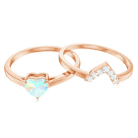 Ethiopian Opal Heart Engagement Ring with Diamond Wedding Band