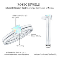 Ethiopian Opal Heart Engagement Ring with Diamond Wedding Band