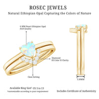 Ethiopian Opal Heart Engagement Ring with Diamond Wedding Band