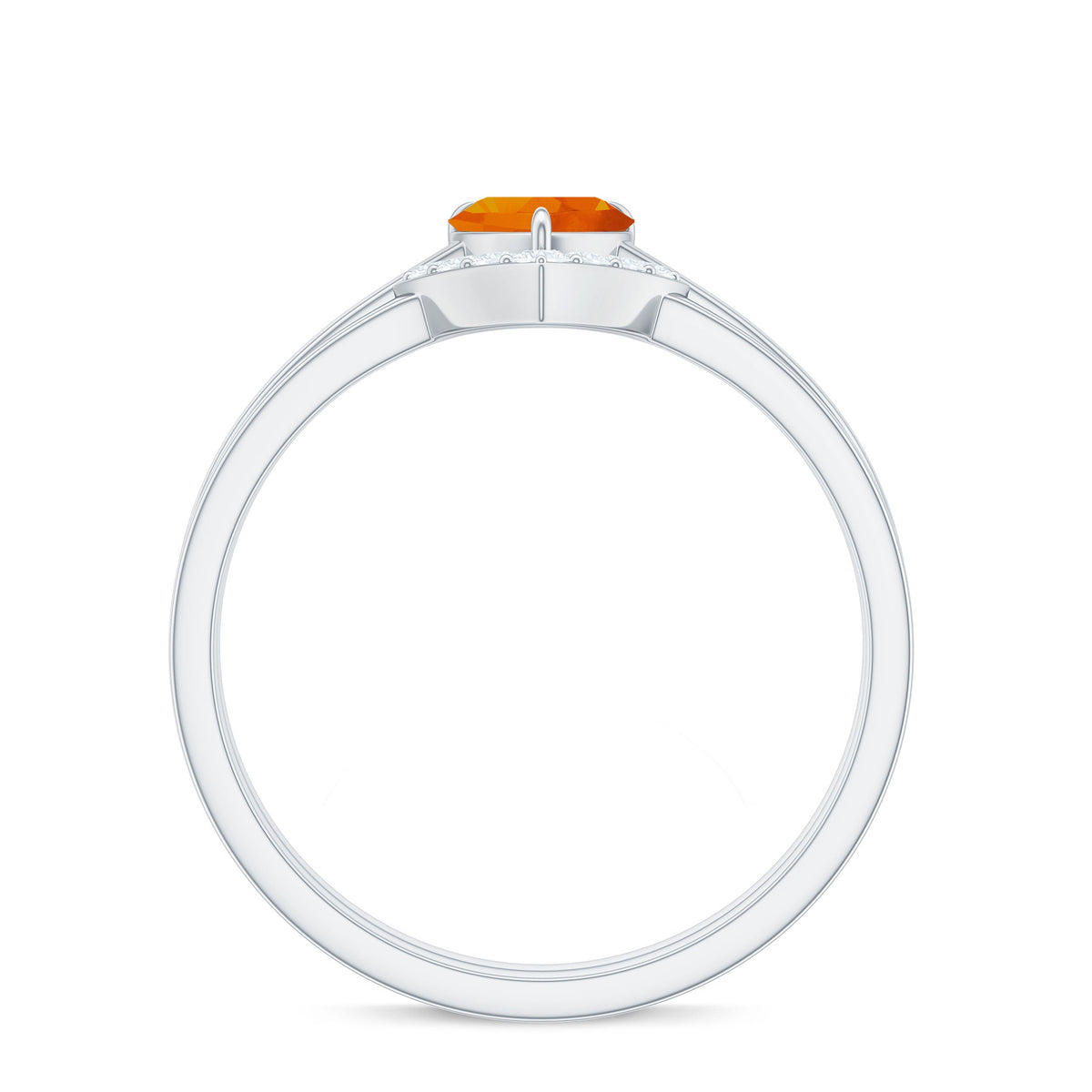 Natural Fire Opal Heart Solitaire Ring Set with Diamond Band