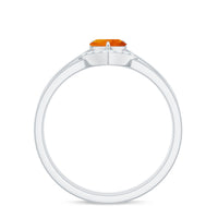 Natural Fire Opal Heart Solitaire Ring Set with Diamond Band