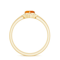 Natural Fire Opal Heart Solitaire Ring Set with Diamond Band