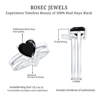 Heart Shaped Black Onyx Engagement Ring with Diamond Enhancer