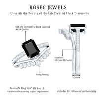 Emerald Cut Created Black Diamond and Diamond Engagement Ring Set
