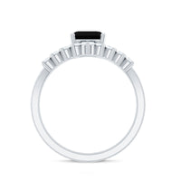Emerald Cut Created Black Diamond and Diamond Engagement Ring Set