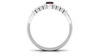 Natural Garnet Emerald Cut Engagement Ring With Diamond Wedding Band