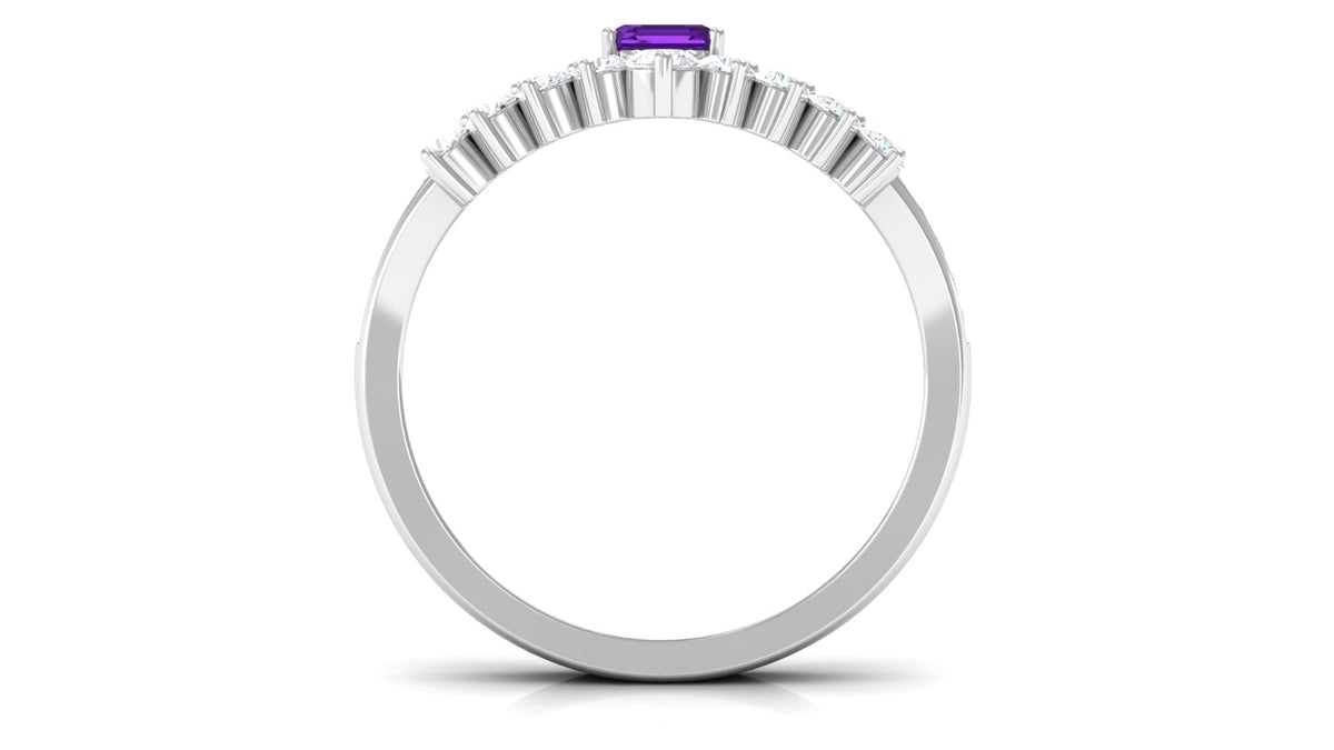 1.4 Carat Emerald Cut Amethyst Diamond Wedding Bridal Ring Set