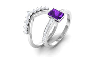 1.4 Carat Emerald Cut Amethyst Diamond Wedding Bridal Ring Set