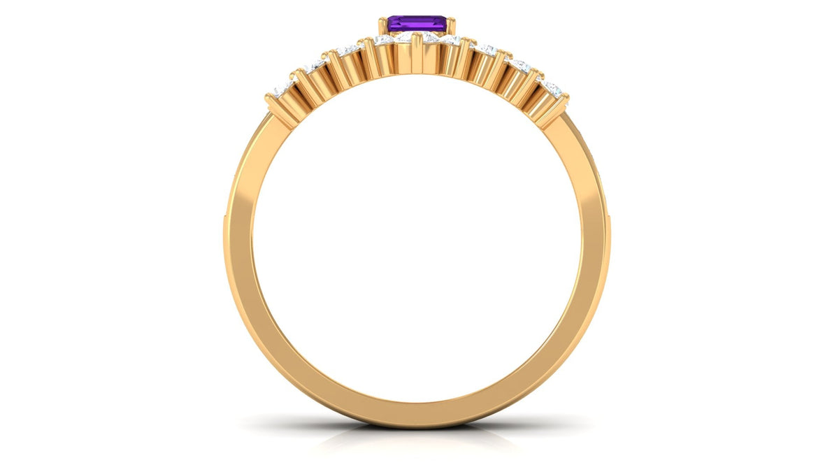 1.4 Carat Emerald Cut Amethyst Diamond Wedding Bridal Ring Set