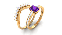 1.4 Carat Emerald Cut Amethyst Diamond Wedding Bridal Ring Set
