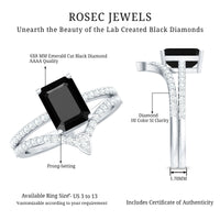 1.6 Carat Emerald Cut Lab Grown Black and White Diamond Wedding Ring Set for Women