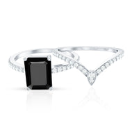 1.6 Carat Emerald Cut Lab Grown Black and White Diamond Wedding Ring Set for Women