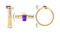 Natural 1.4 Carat Emerald Cut Amethyst Diamond 3 Piece Bridal Ring Set