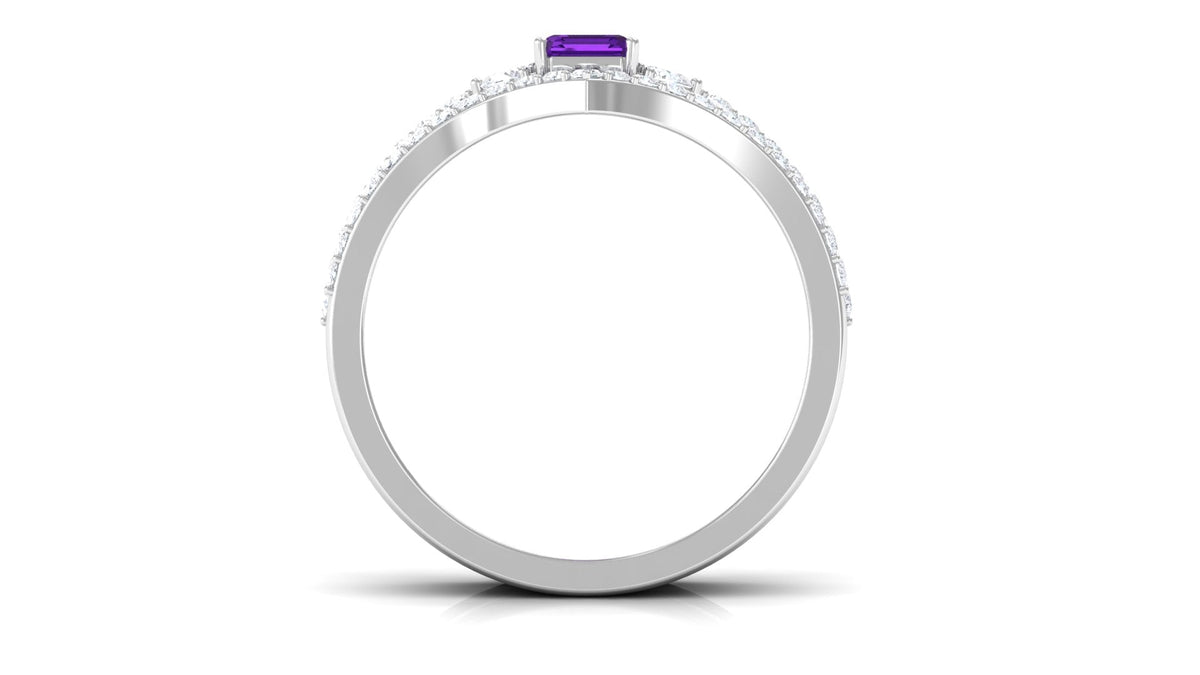 Natural 1.4 Carat Emerald Cut Amethyst Diamond 3 Piece Bridal Ring Set