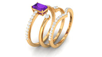 Natural 1.4 Carat Emerald Cut Amethyst Diamond 3 Piece Bridal Ring Set