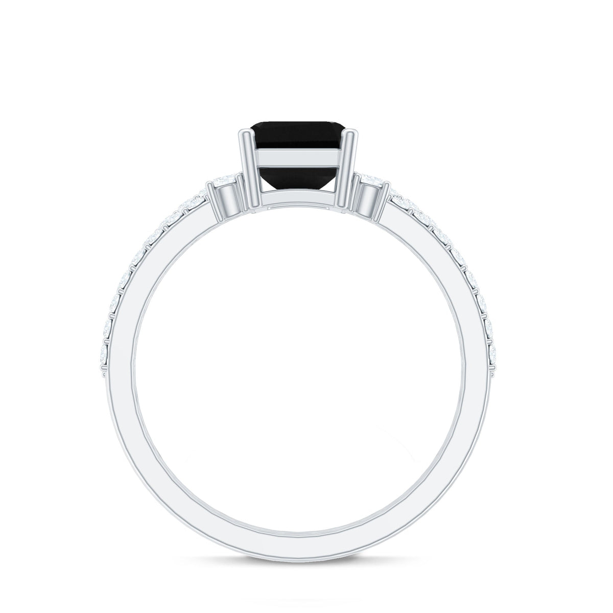 Emerald Cut Created Black Diamond Engagement Ring Set with Diamond