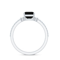 Emerald Cut Created Black Diamond Engagement Ring Set with Diamond