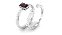 Certified Real Garnet Diamond Emerald Cut Engagement Ring with Wedding Band Cuff