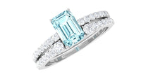 Natural 0.6 Carat Aquamarine and Diamond Emerald Cut Bridal Ring Set