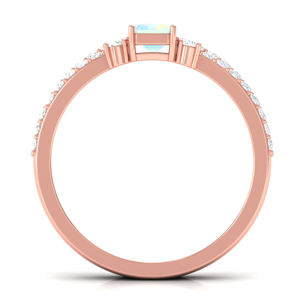 6X8mm Emerald Cut Ethiopian Opal Solitaire Engagement Ring Set with Diamond Band