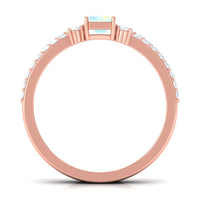 6X8mm Emerald Cut Ethiopian Opal Solitaire Engagement Ring Set with Diamond Band