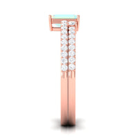 6X8mm Emerald Cut Ethiopian Opal Solitaire Engagement Ring Set with Diamond Band