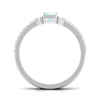 6X8mm Emerald Cut Ethiopian Opal Solitaire Engagement Ring Set with Diamond Band