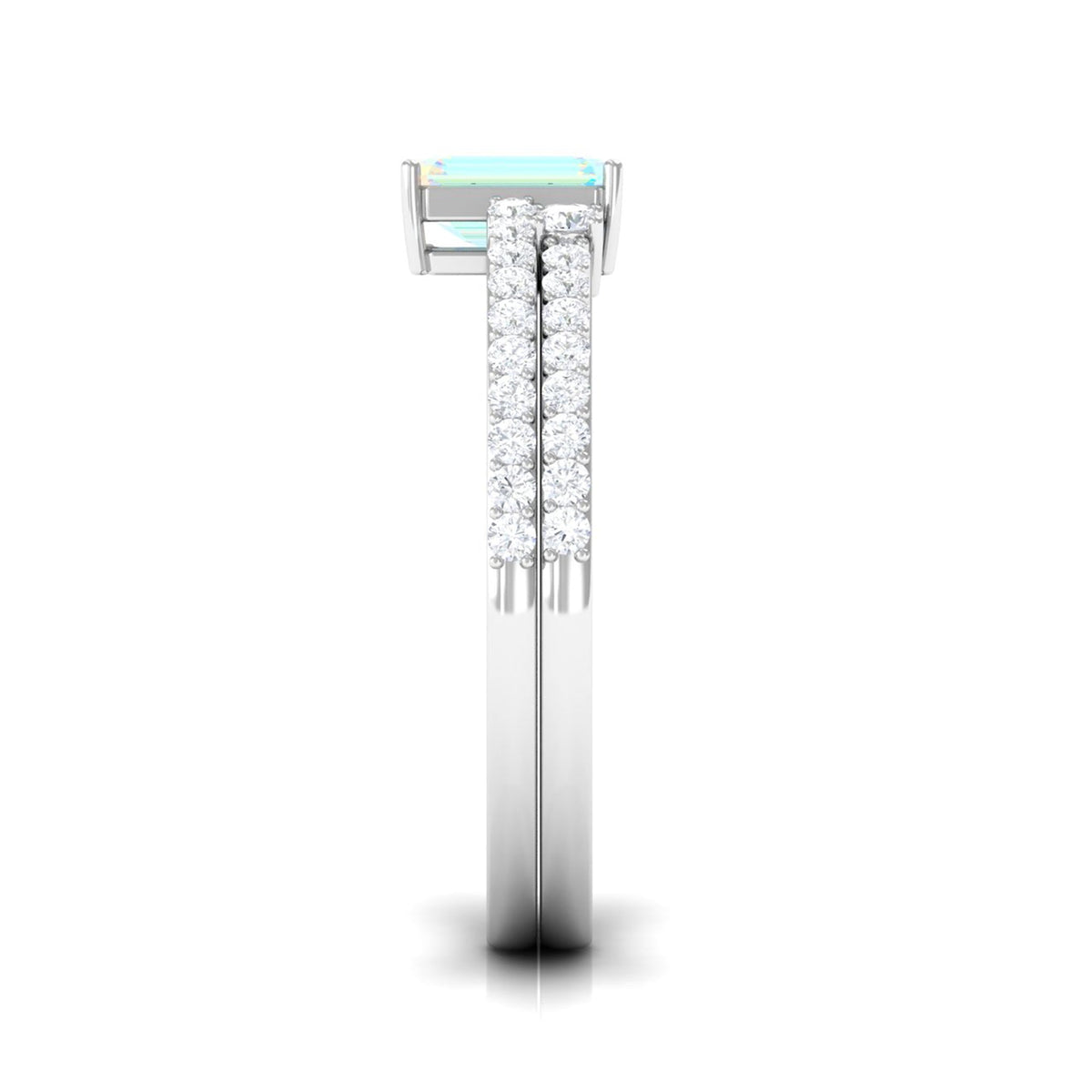 6X8mm Emerald Cut Ethiopian Opal Solitaire Engagement Ring Set with Diamond Band