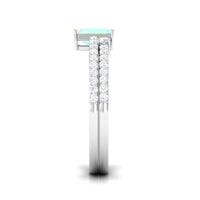6X8mm Emerald Cut Ethiopian Opal Solitaire Engagement Ring Set with Diamond Band