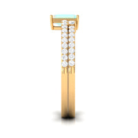 6X8mm Emerald Cut Ethiopian Opal Solitaire Engagement Ring Set with Diamond Band